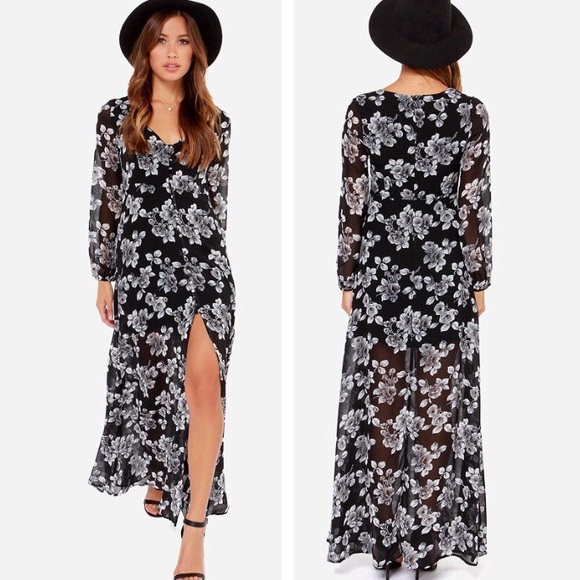 NWOT - Lucca Couture Black Floral Maxi Dress - S - Picture 2 of 6